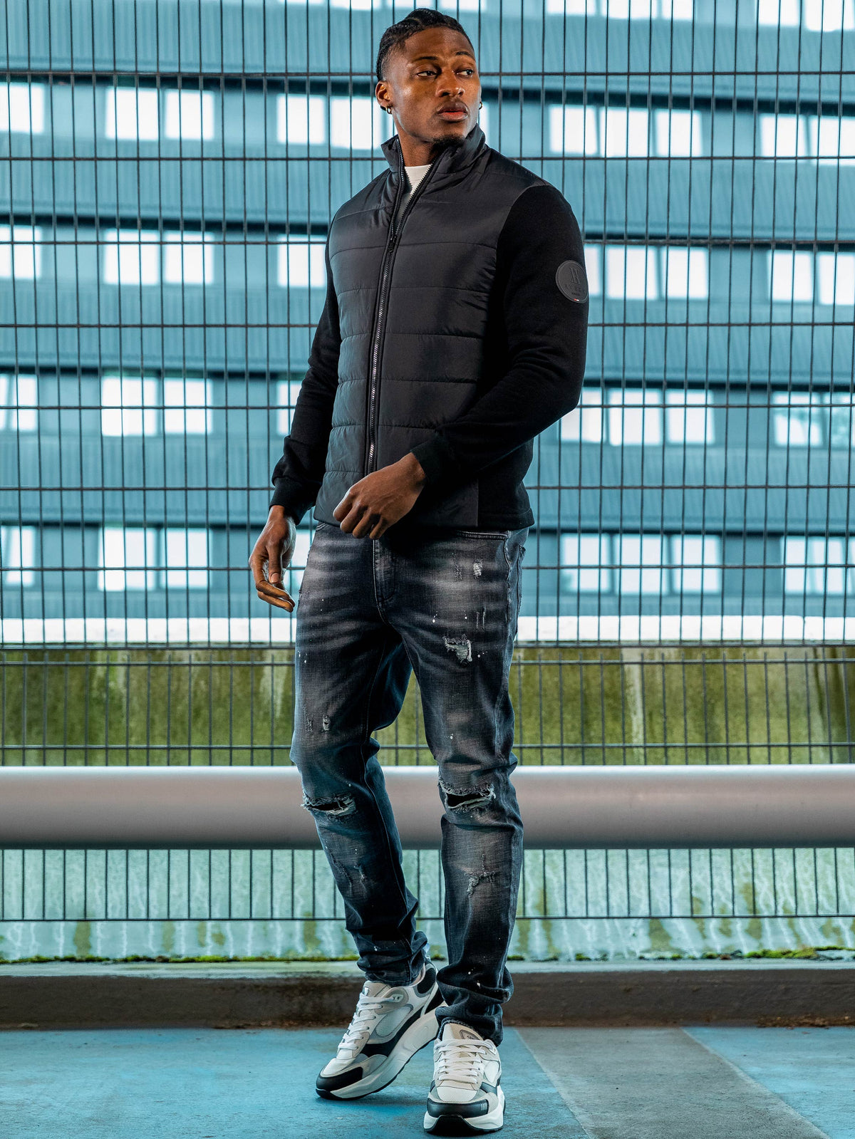 Dodici Black Zip Hybrid Technical Jacket