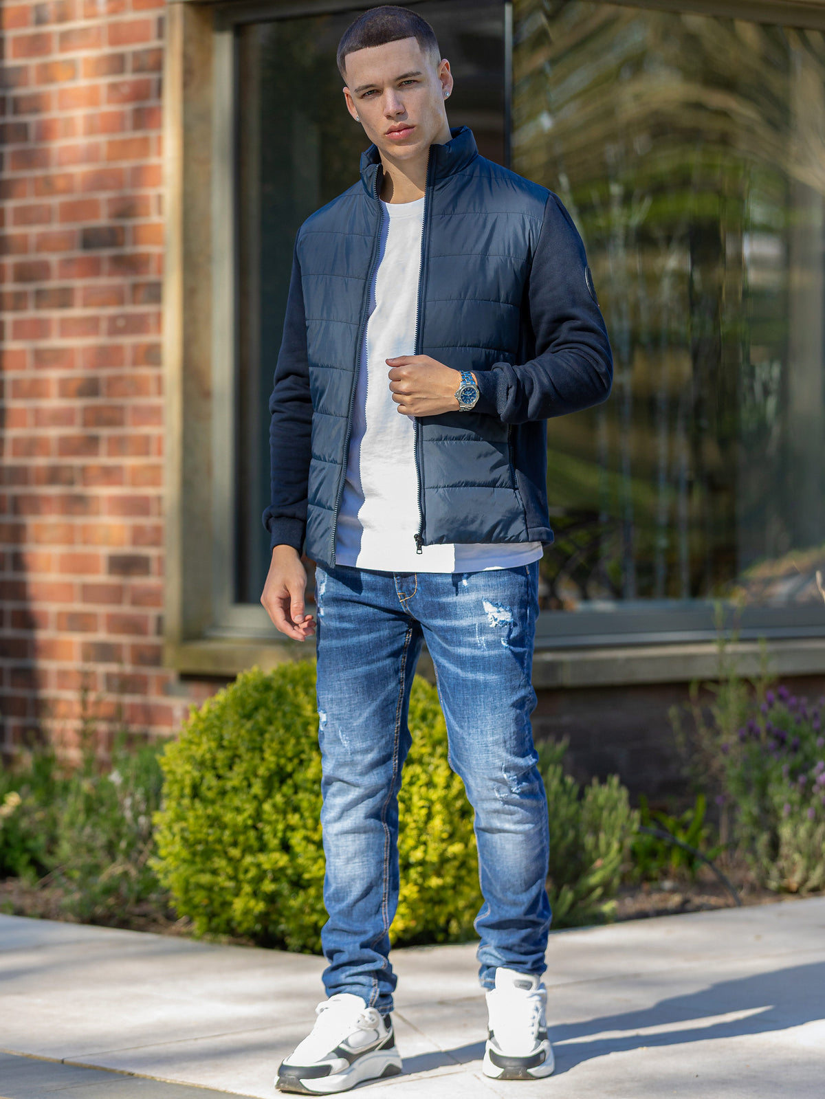 Dodici Navy Zip Hybrid Technical Jacket