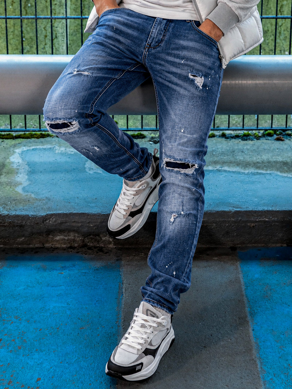 Piazzi Blue Wash Paint Splatter Jeans