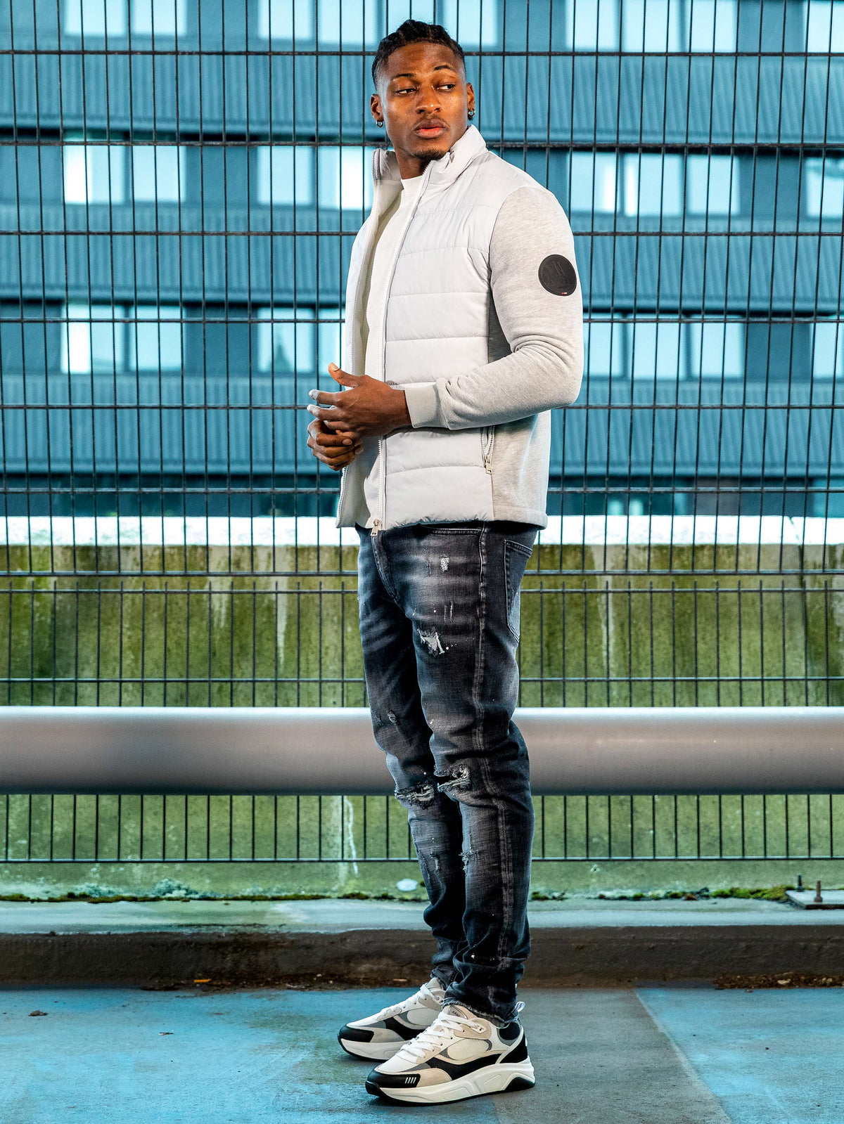 Dodici Grey Zip Hybrid Technical Jacket