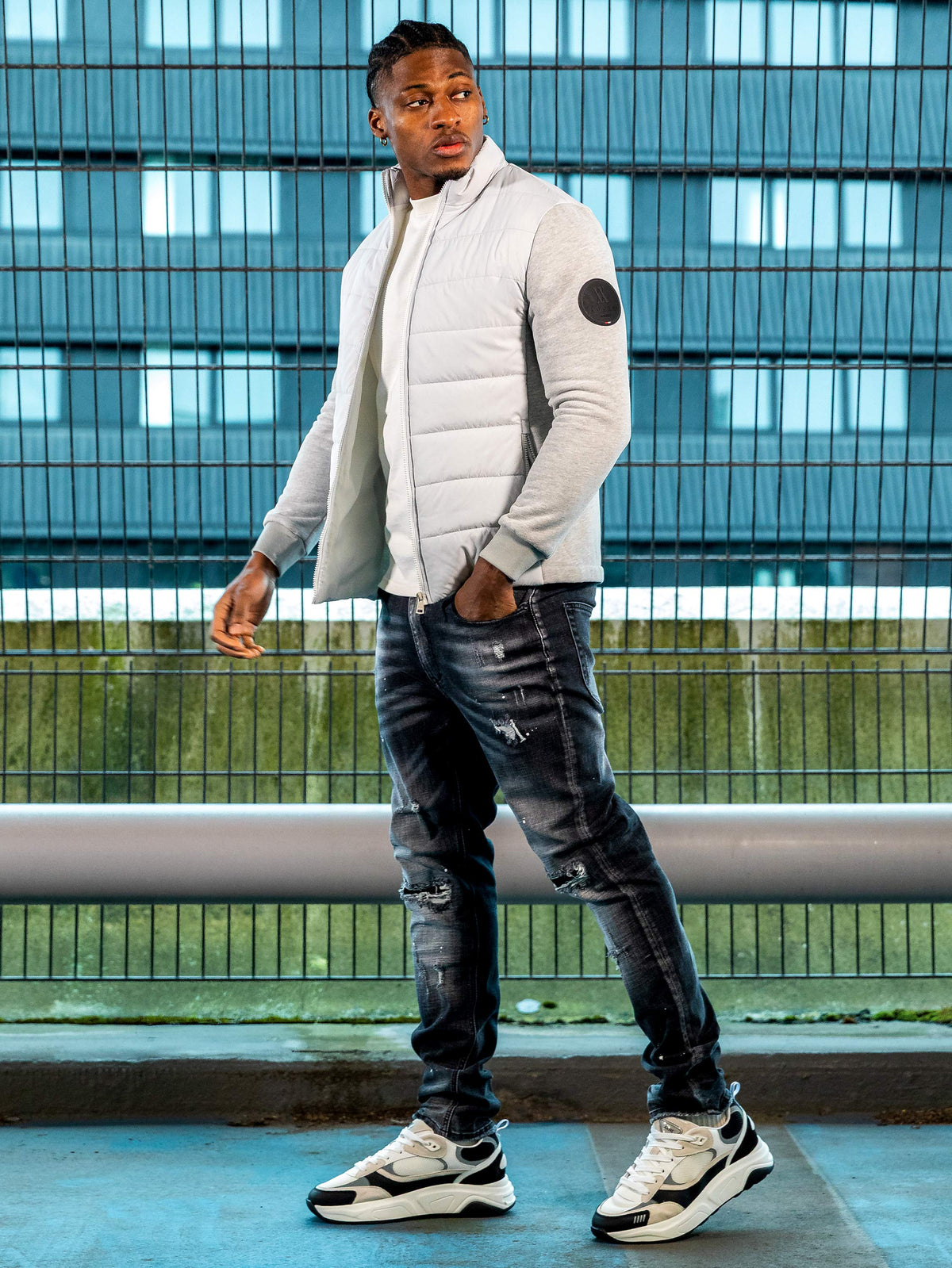 Dodici Grey Zip Hybrid Technical Jacket