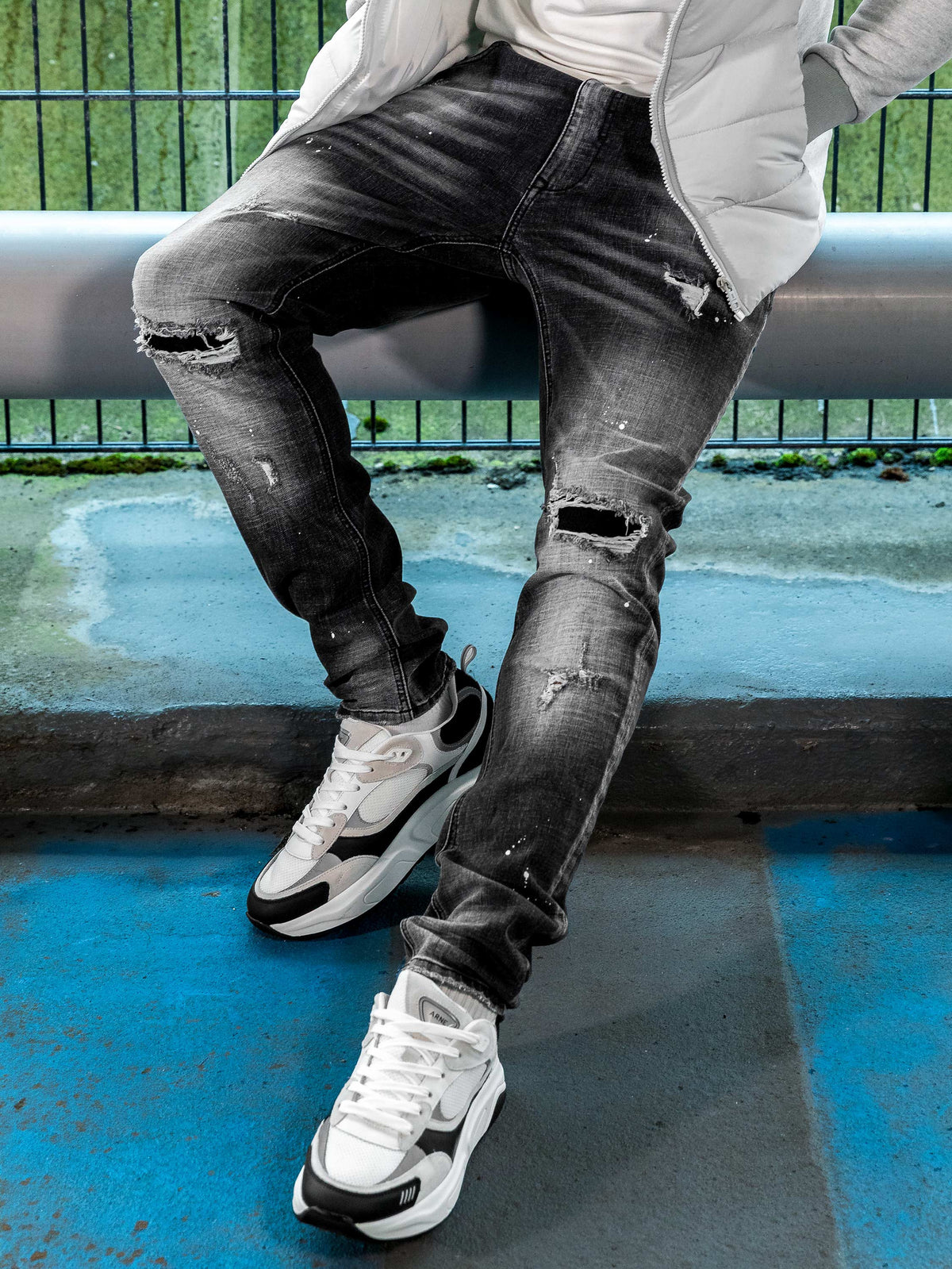 Piazzi Black Wash Paint Splatter Jeans